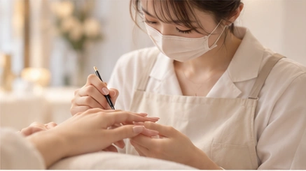 丁寧にネイルを施術する様子